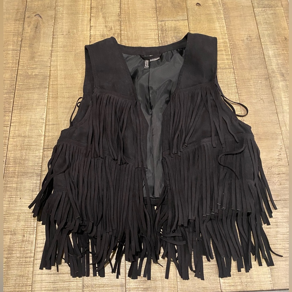 H&M Black Fringe Vest
